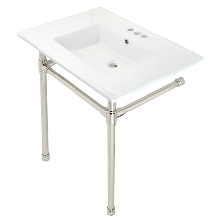 Fauceture KVPB31227W46 Dreyfuss 31" Console Sink W/SS Leg (4", 3 Hole), Wht/Nickel KVPB31227W46
